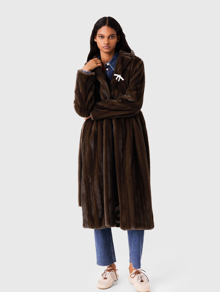 Long faux fur coat - Dark brown - View 4