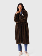 Long faux fur coat - Dark brown - View 4