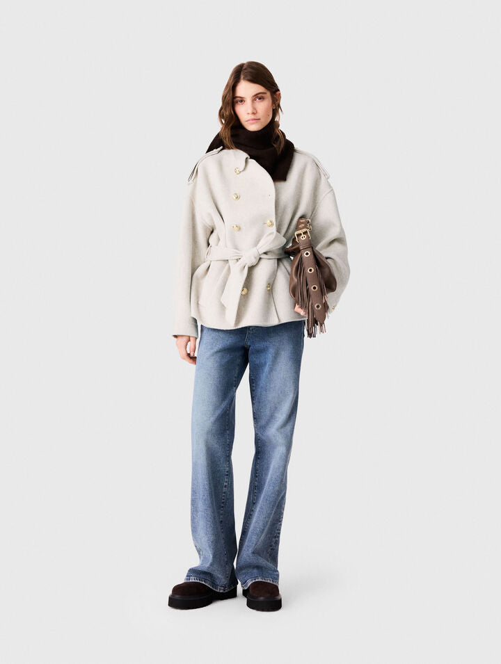 Double-faced mid-length coat - Ecru - View 1