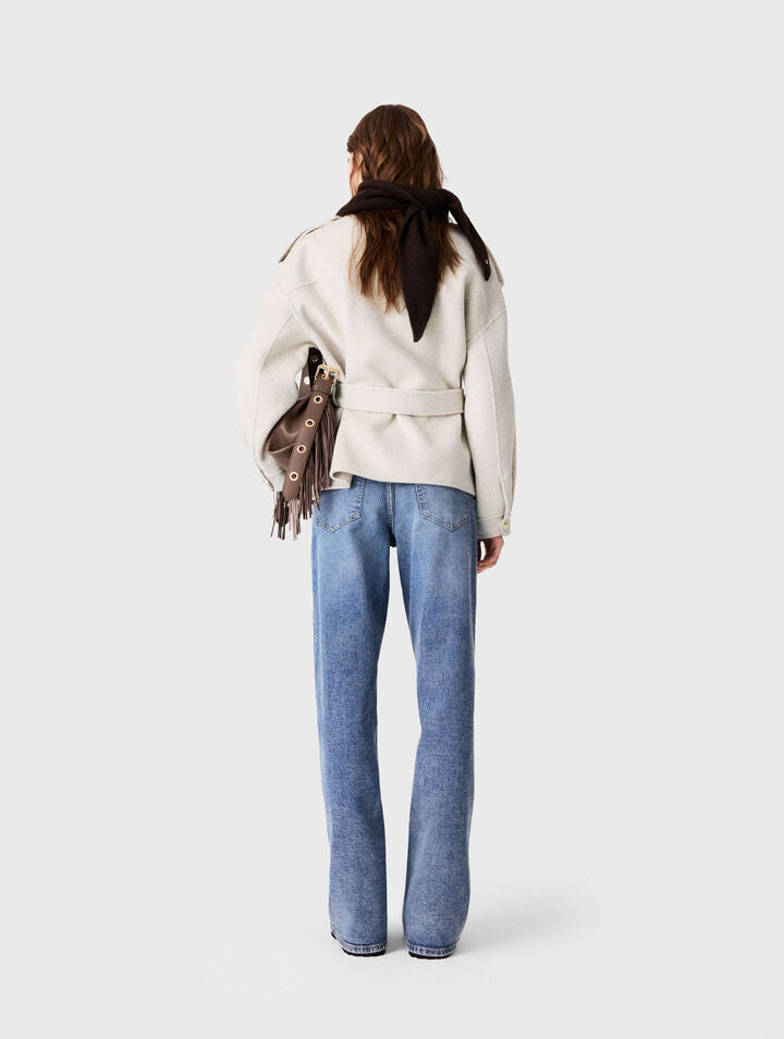 Double-faced mid-length coat - Ecru - View 2