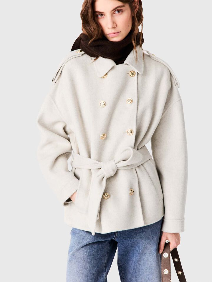 Double-faced mid-length coat - Ecru - View 3
