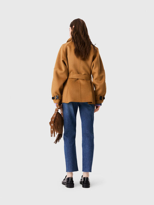 Belted mid-length wool coat - Camel - View 2