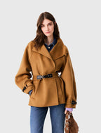 Belted mid-length wool coat - Camel - View 3