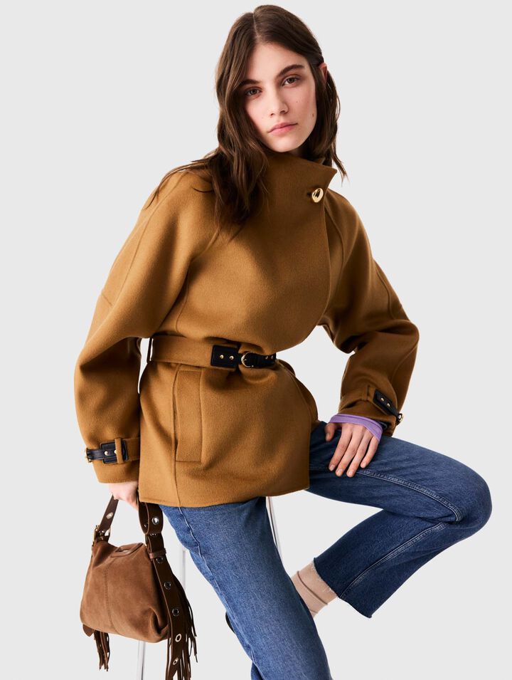 Belted mid-length wool coat - Camel - View 4