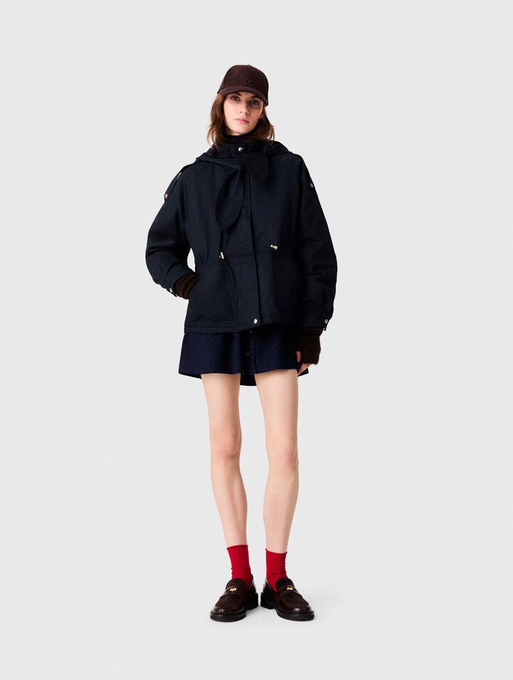 Mid-length quilted parka - Navy - View 1