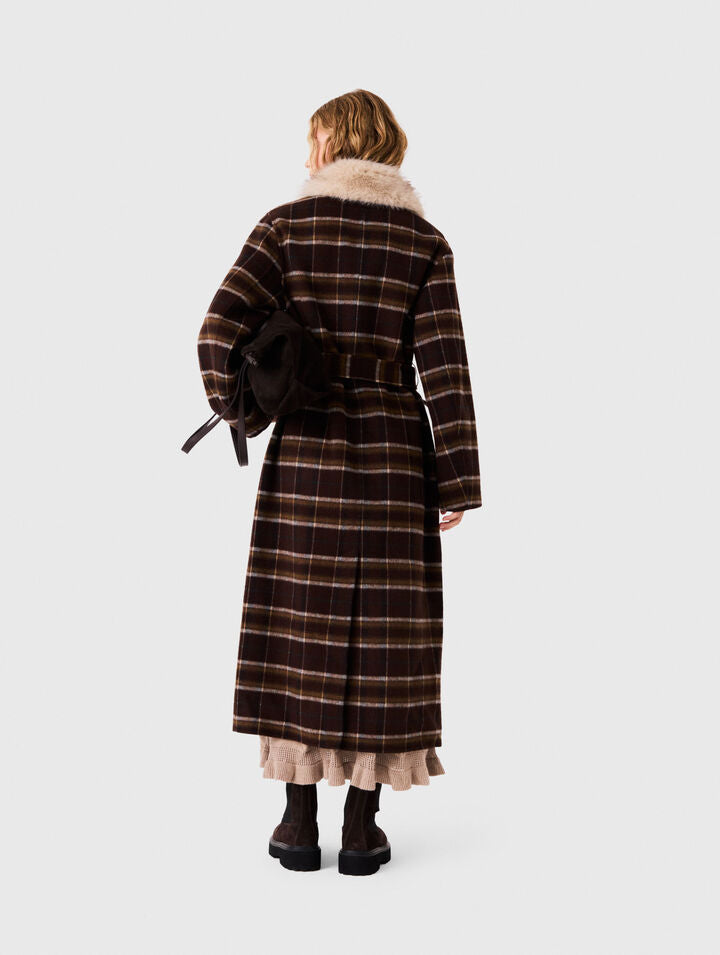 Long coat with faux fur collar - Dark brown - View 2