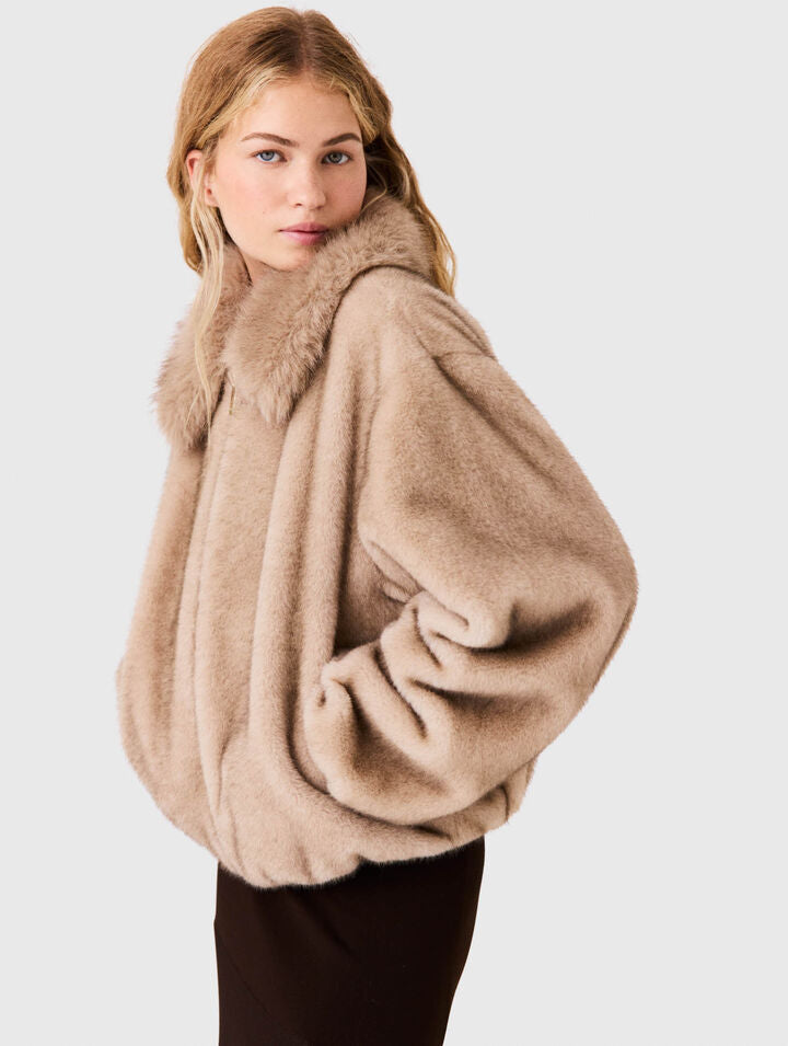 Faux fur jacket - Beige - View 3