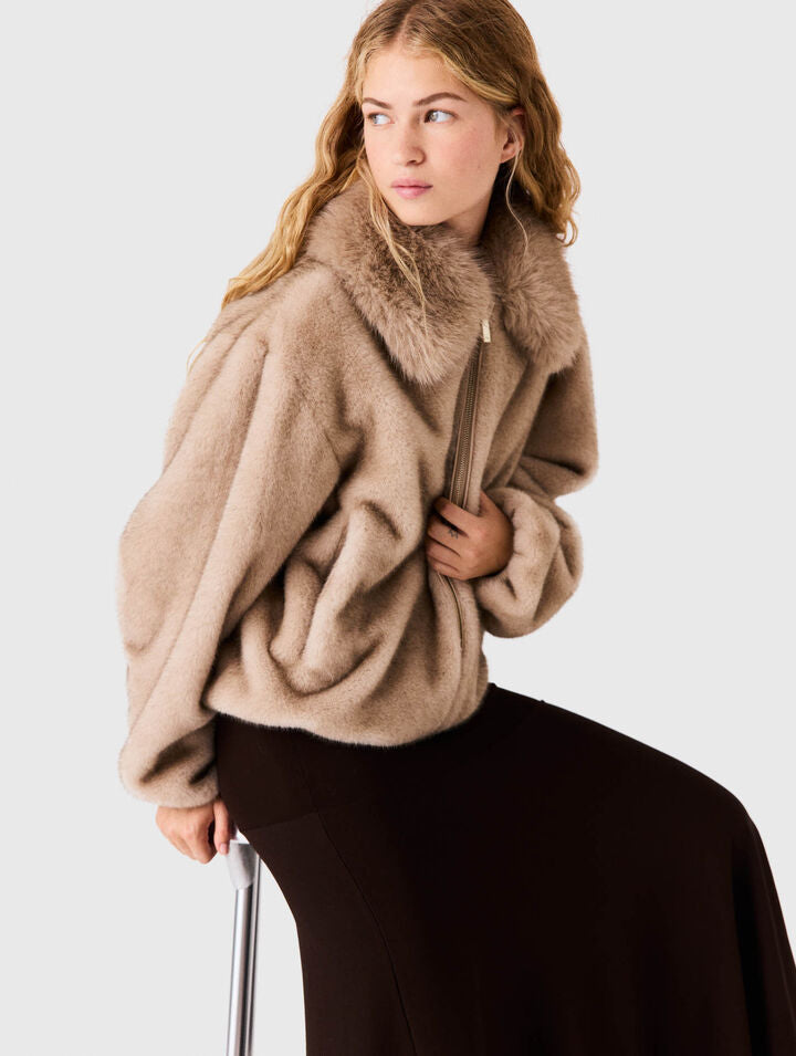 Faux fur jacket - Beige - View 4