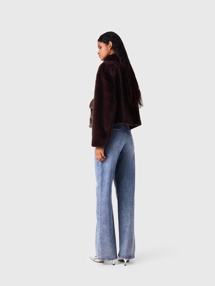 Short faux fur jacket - Dark brown - View 2