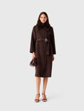 Long coat with faux fur collar - Brown - View 1