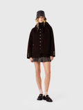Wool coat with removable scarf - Dark brown - View 1