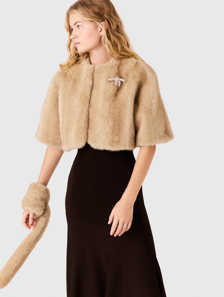 Short faux fur jacket - Beige - View 3