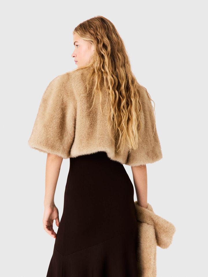 Short faux fur jacket - Beige - View 4