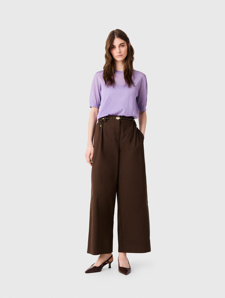 Wide-leg cotton trousers - Brown - View 1