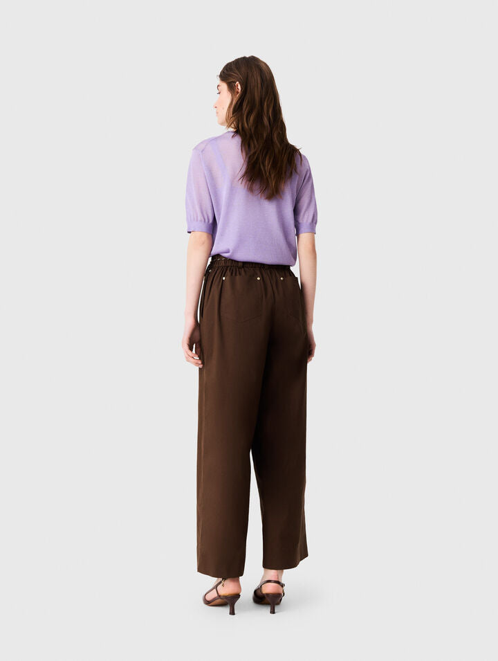Wide-leg cotton trousers - Brown - View 2