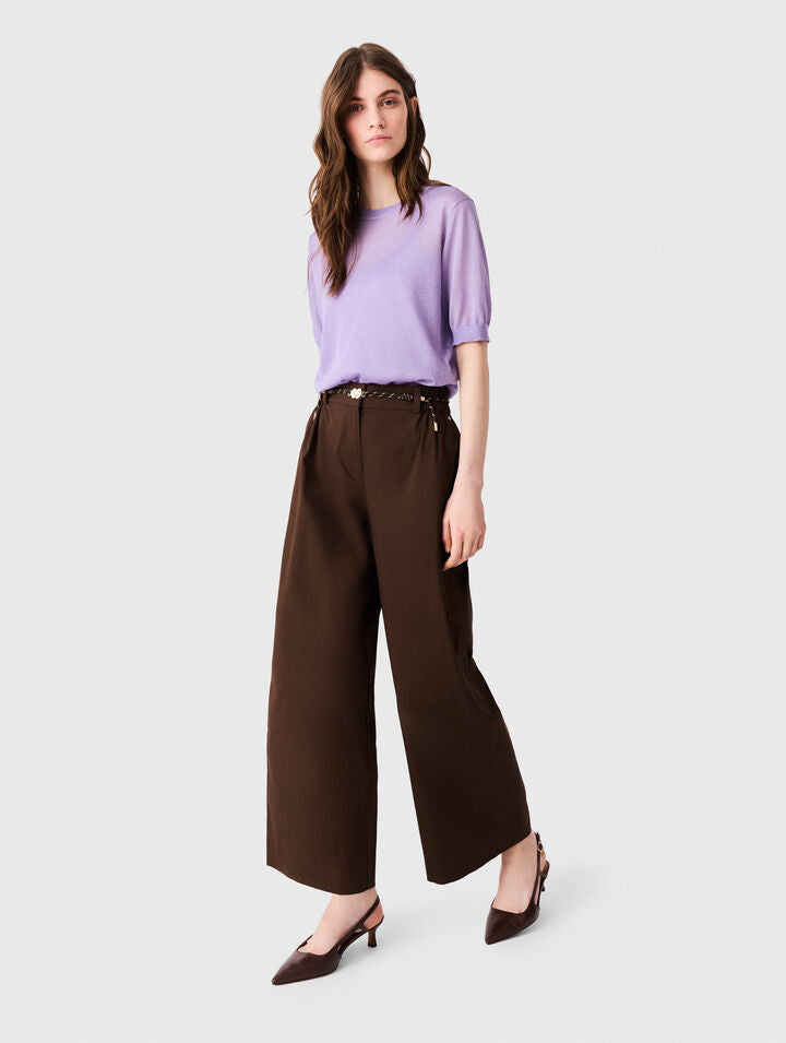 Wide-leg cotton trousers - Brown - View 3