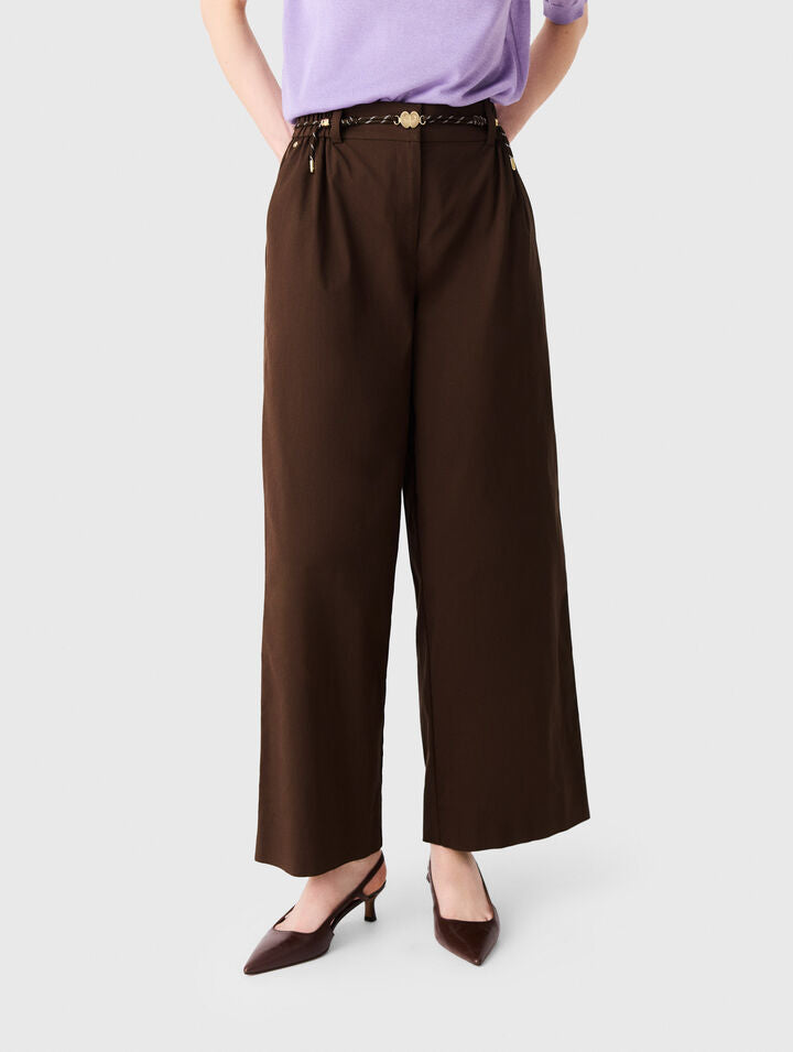 Wide-leg cotton trousers - Brown - View 4