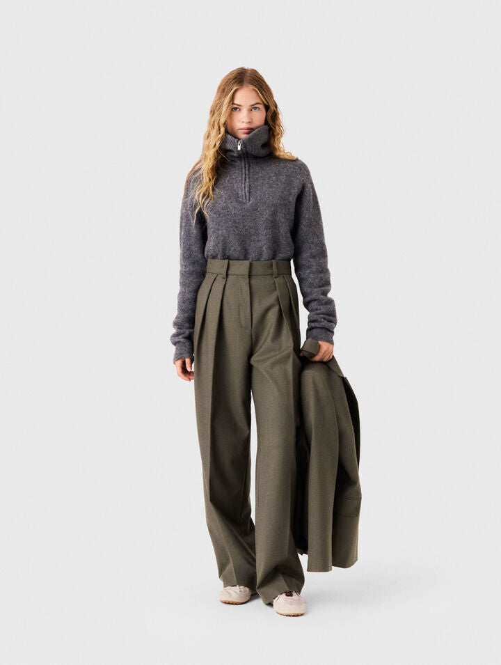 Wide-leg suit trousers with pleats - Khaki - View 1