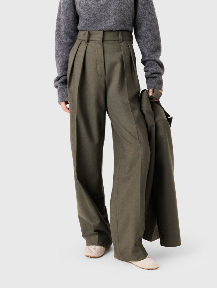 Wide-leg suit trousers with pleats - Khaki - View 4