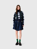Argyle jumper with rhinestones - Navy/Green - View 1