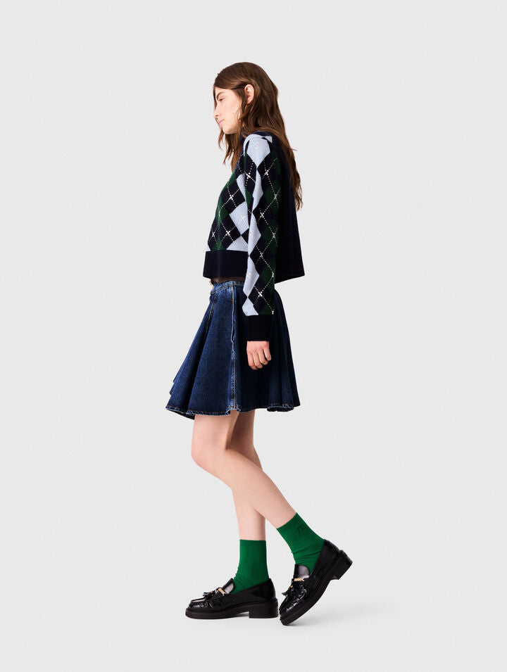 Argyle jumper with rhinestones - Navy/Green - View 2