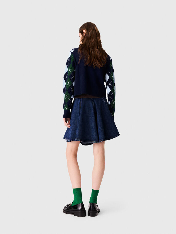 Argyle jumper with rhinestones - Navy/Green - View 3