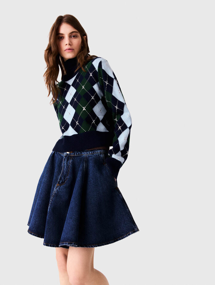 Argyle jumper with rhinestones - Navy/Green - View 4