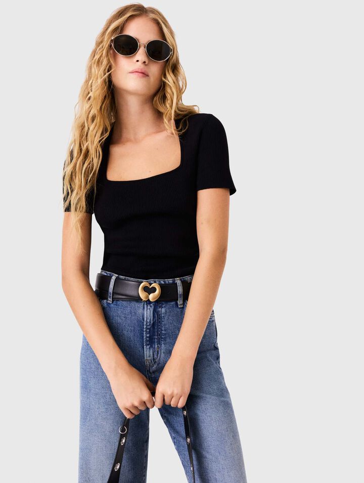 Square-neck ribbed jumper - Black - View 3