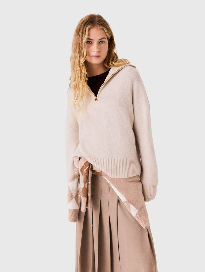 Zip-neck cashmere jumper - Beige - View 3