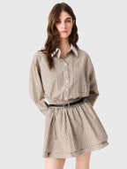 Short rhinestone checked dress - Beige - View 3