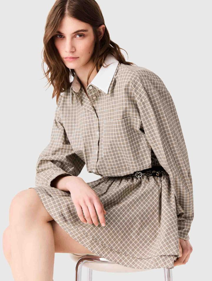 Short rhinestone checked dress - Beige - View 4