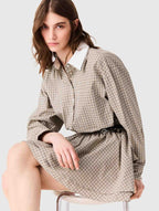 Short rhinestone checked dress - Beige - View 4