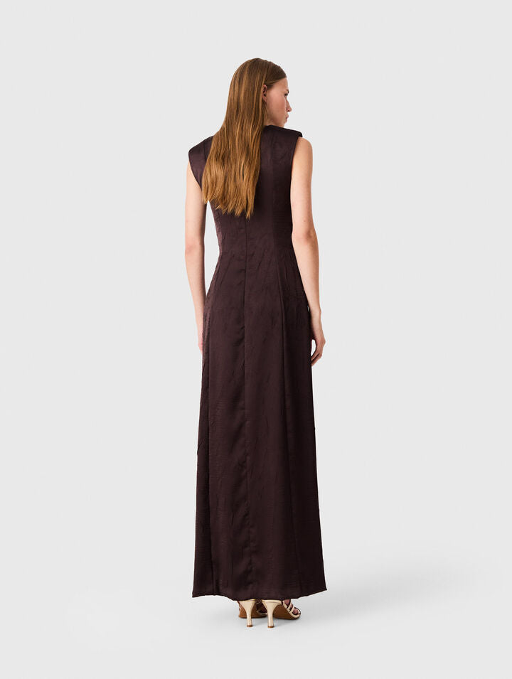 Satin-effect draped maxi dress - Brown - View 2