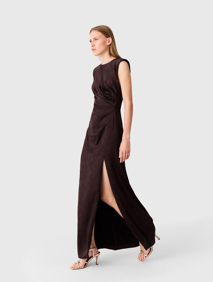 Satin-effect draped maxi dress - Brown - View 3