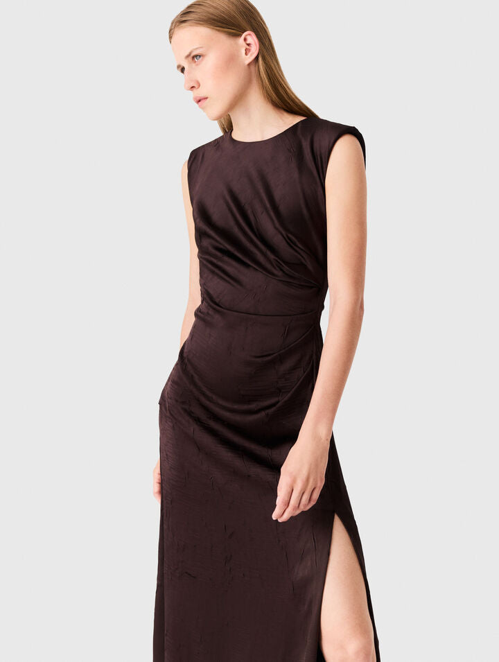 Satin-effect draped maxi dress - Brown - View 4