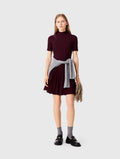 High-neck short skater dress - Burgundy - View 1