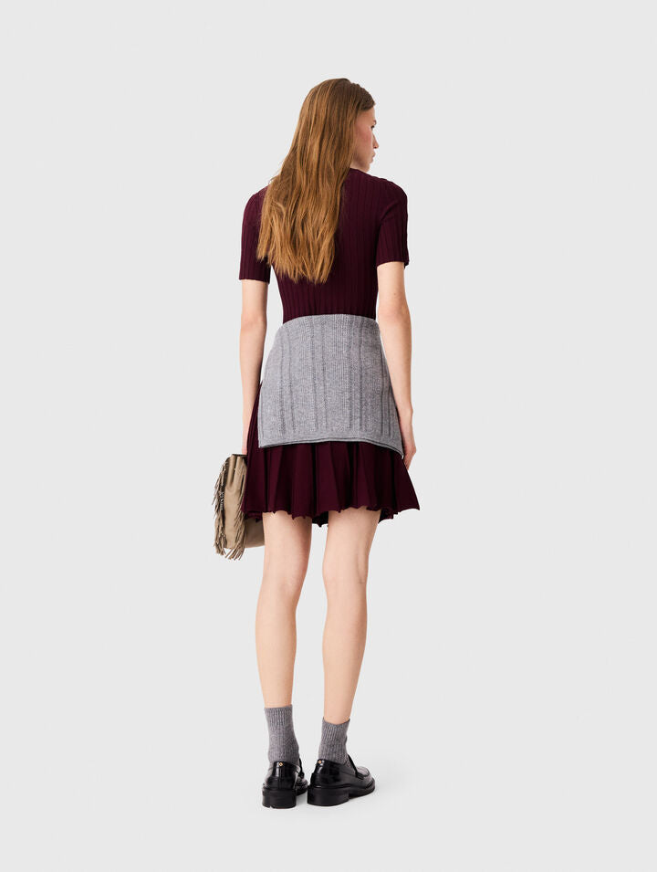 High-neck short skater dress - Burgundy - View 2