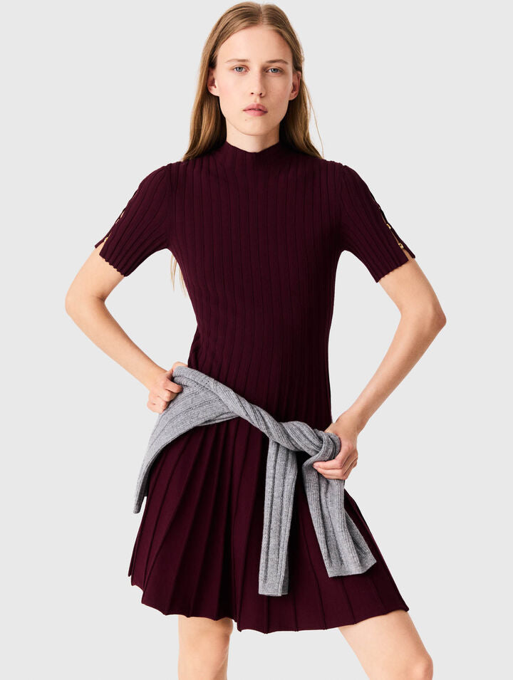 High-neck short skater dress - Burgundy - View 3
