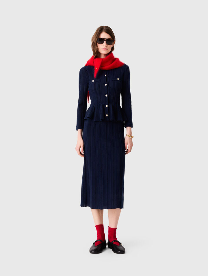 Knit dress with peplum waist - Navy - View 1