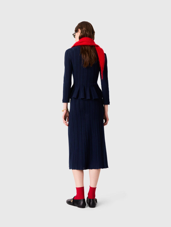 Knit dress with peplum waist - Navy - View 2