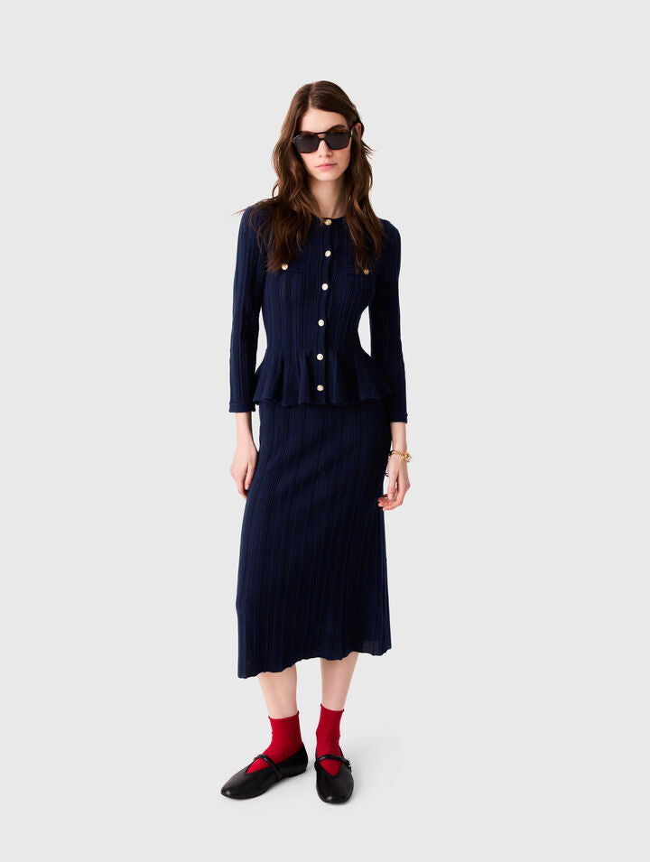Knit dress with peplum waist - Navy - View 3
