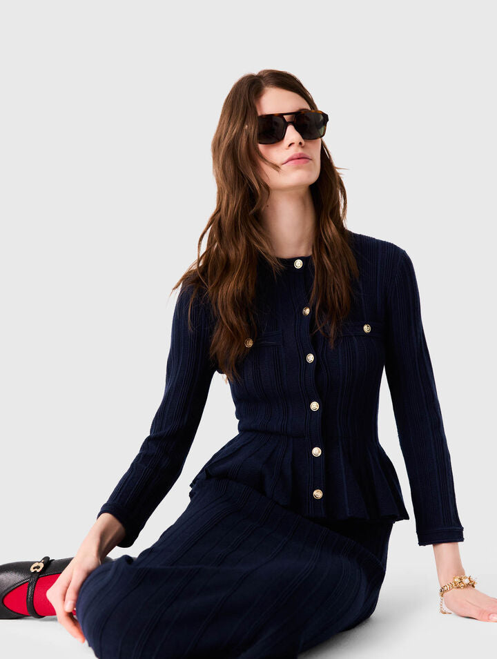 Knit dress with peplum waist - Navy - View 4