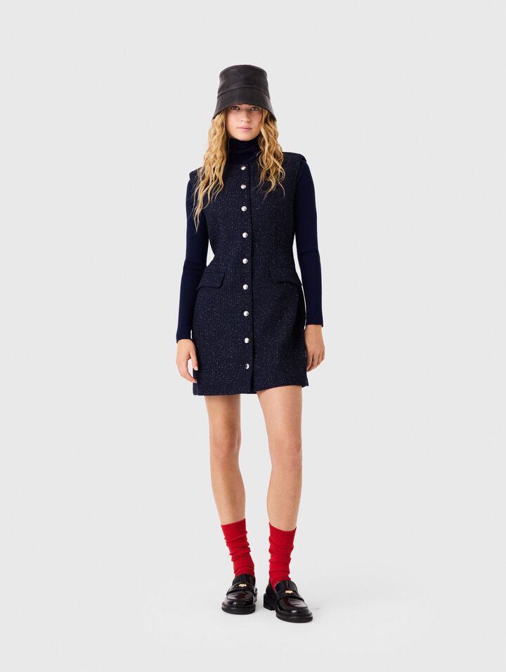 Short lurex tweed dress - Navy - View 1
