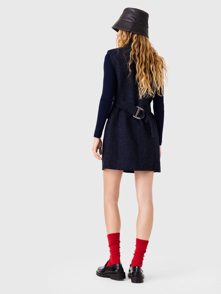 Short lurex tweed dress - Navy - View 2
