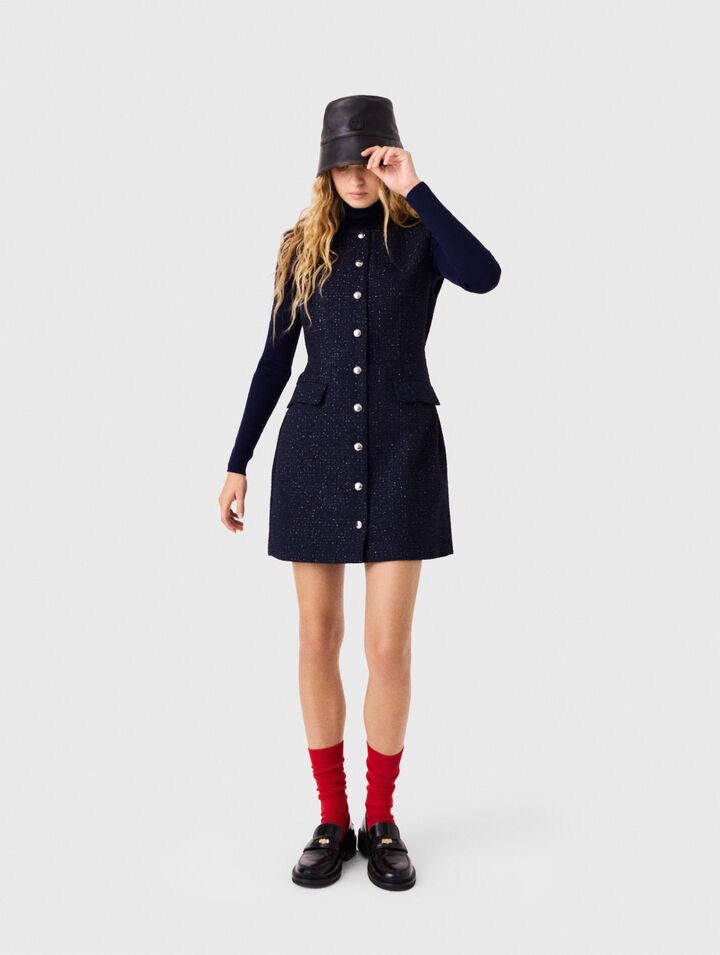 Short lurex tweed dress - Navy - View 3