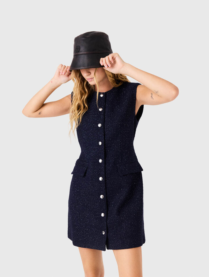 Short lurex tweed dress - Navy - View 4