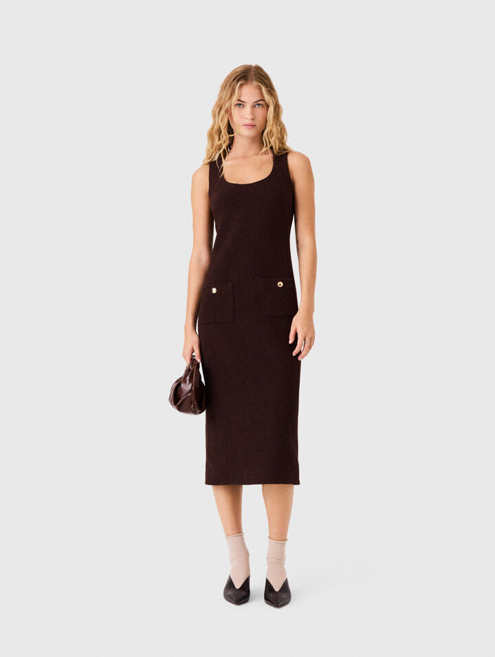 Midi tweed dress - Dark brown - View 1