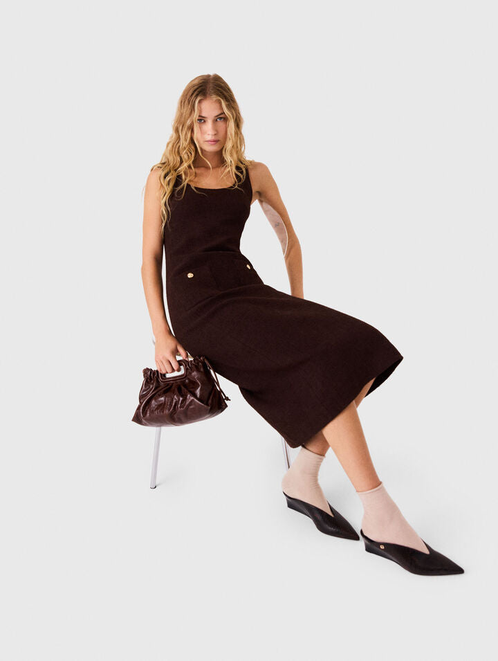 Midi tweed dress - Dark brown - View 3