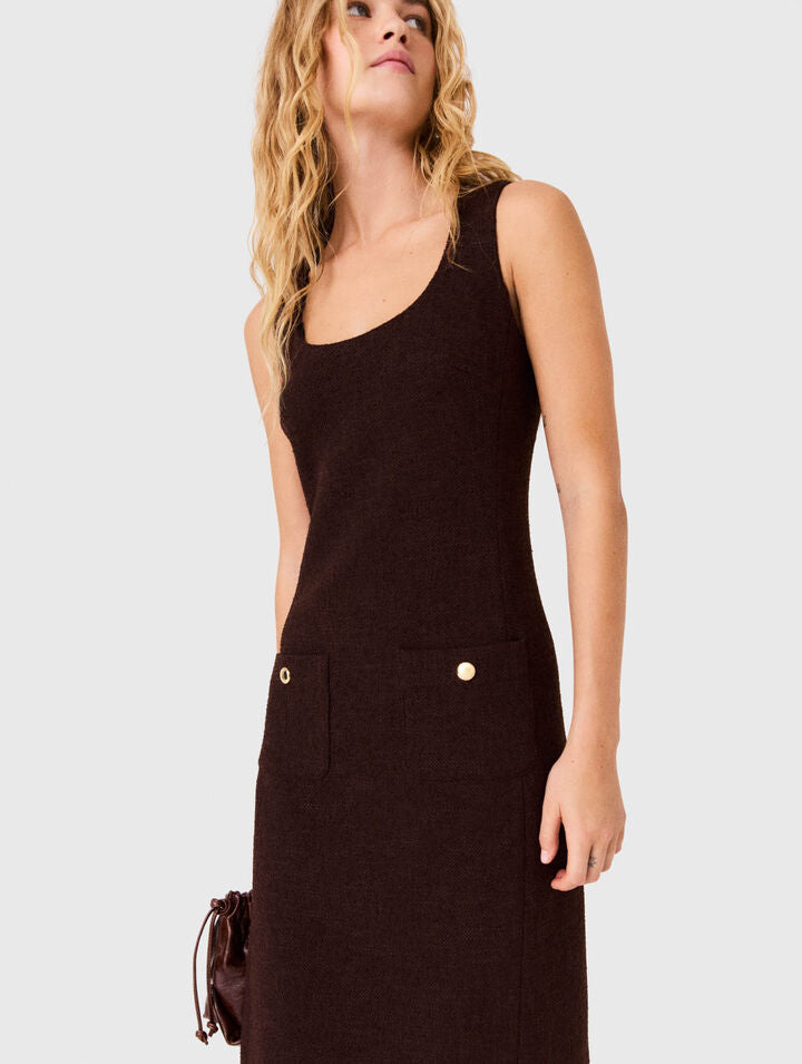 Midi tweed dress - Dark brown - View 4