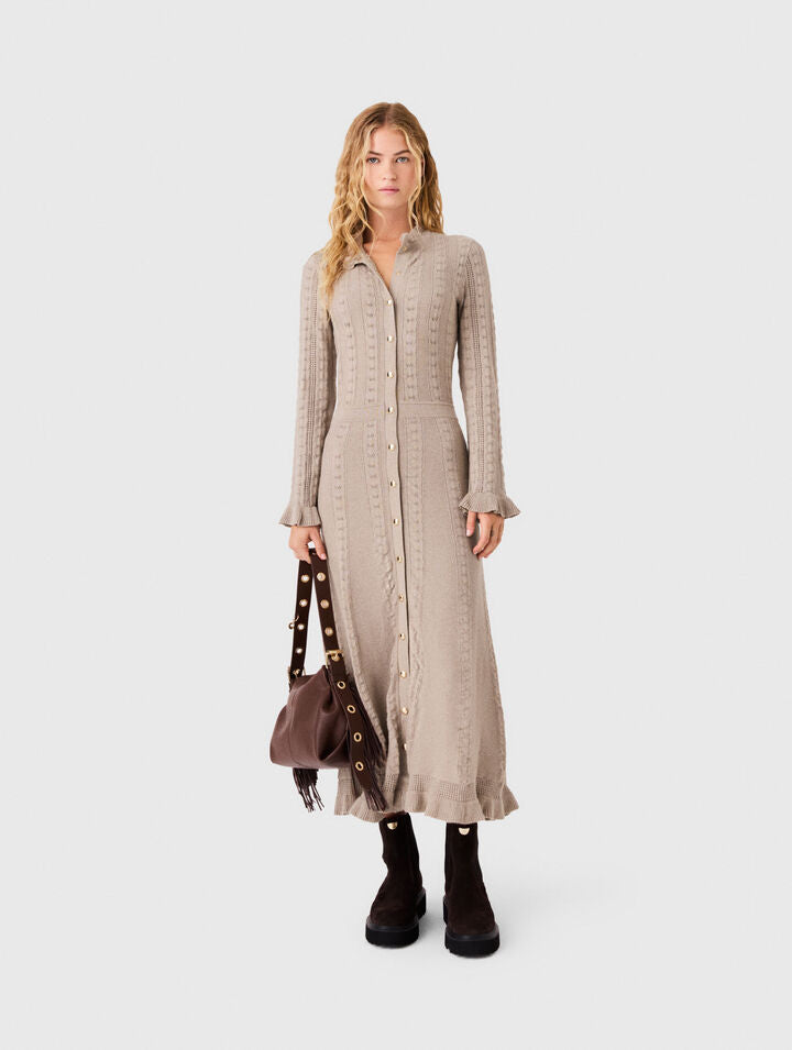 Textured knit maxi dress - Beige - View 1